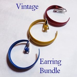Vintage 1980s Primary Color Clip On Earring Bundle